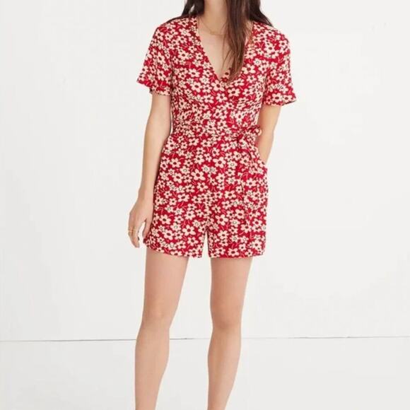 Madewell Floral Wrap-Front Romper in Mini Daisy - Picture 1 of 9
